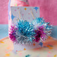 Blue, Silver, Iridescent & Pink Tinsel Pom Pom Earrings