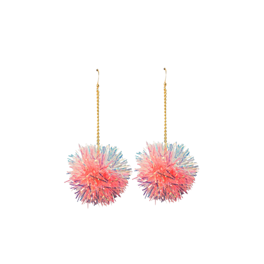 Mini Iridescent & Coral Tinsel Earrings