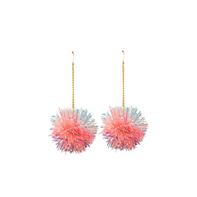 Mini Iridescent & Coral Tinsel Earrings