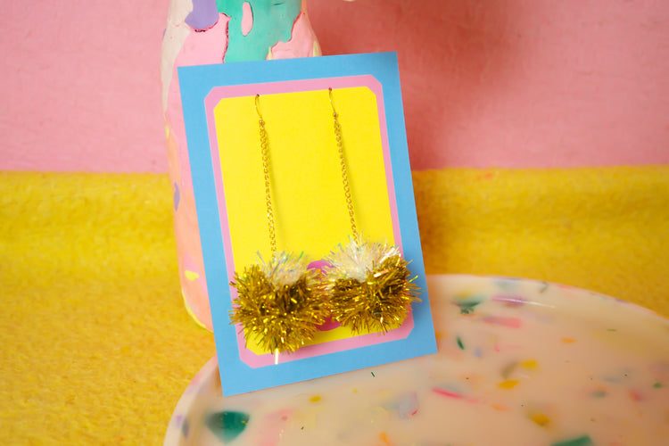 Mini Iridescent & Gold Tinsel Earrings