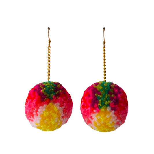 Abstract Floral Pom Pom Earrings