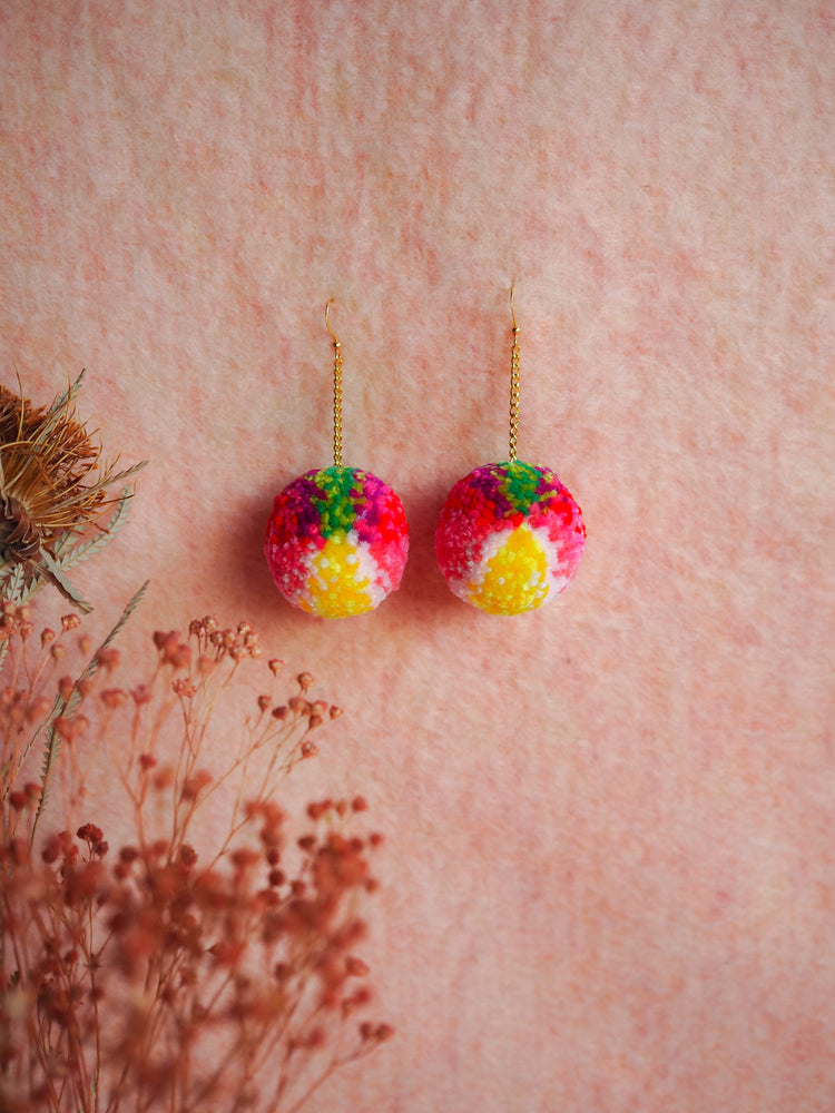 Abstract Floral Pom Pom Earrings