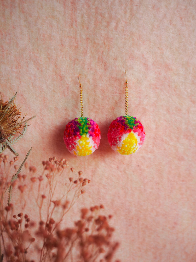 Abstract Floral Pom Pom Earrings