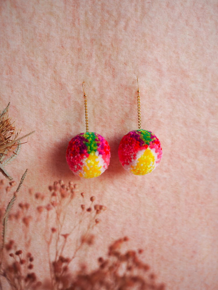 Abstract Floral Pom Pom Earrings