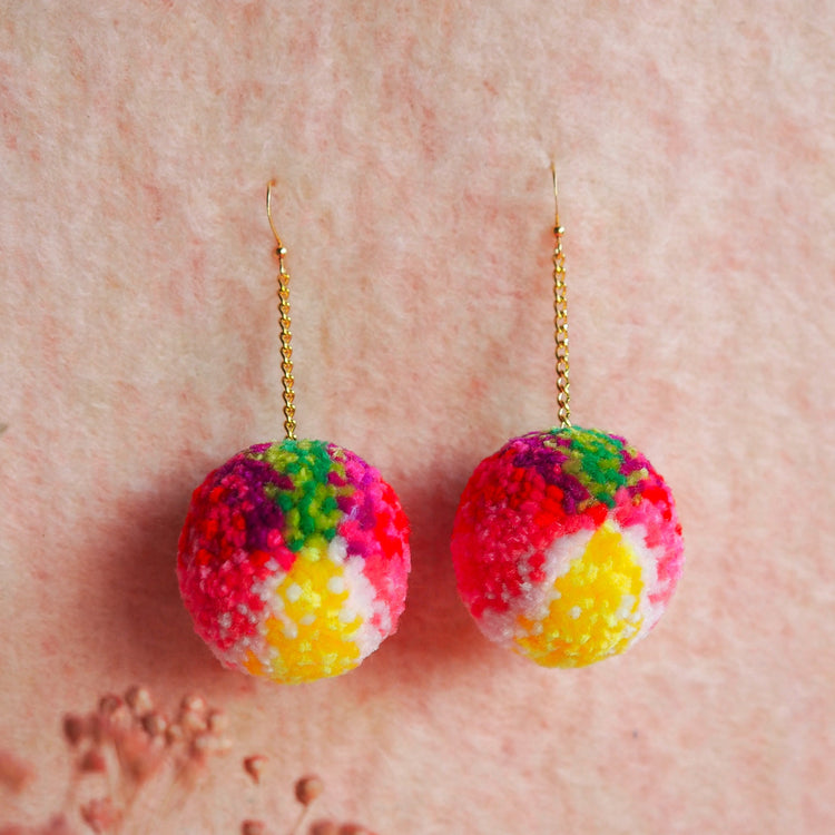 Abstract Floral Pom Pom Earrings