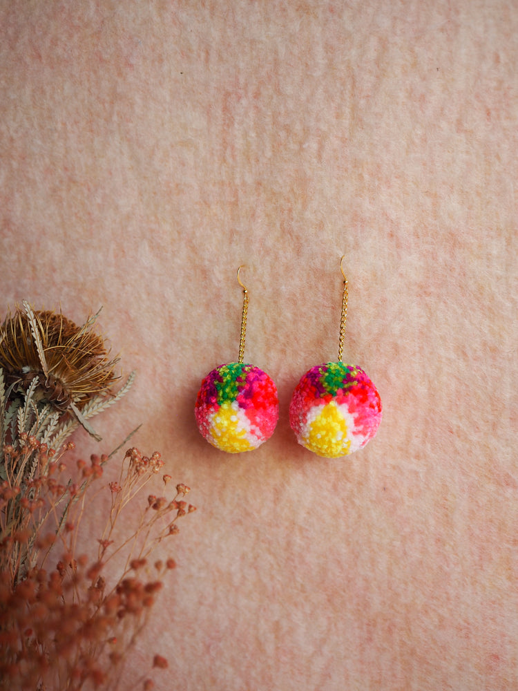 Abstract Floral Pom Pom Earrings