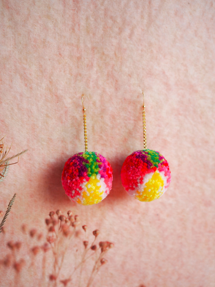 Abstract Floral Pom Pom Earrings