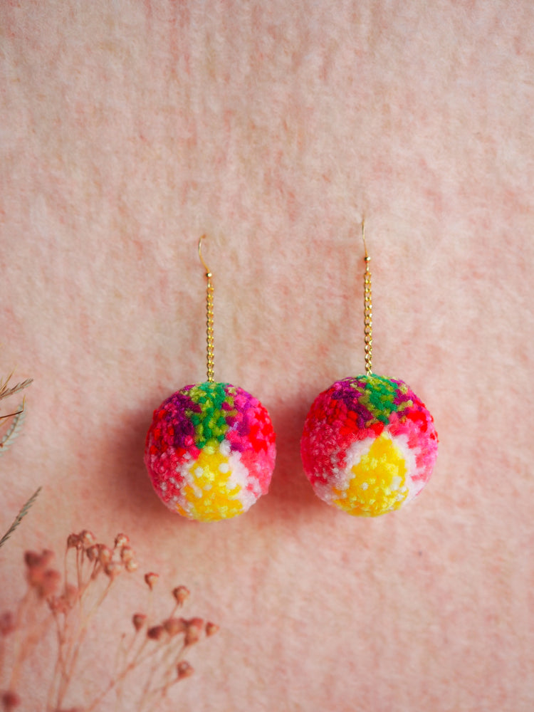 Abstract Floral Pom Pom Earrings