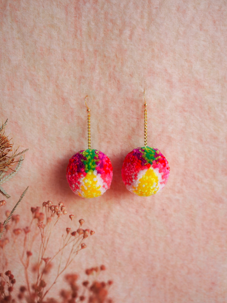 Abstract Floral Pom Pom Earrings