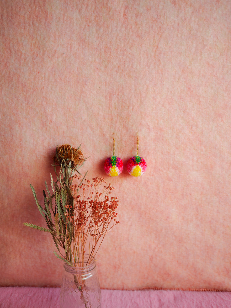 Abstract Floral Pom Pom Earrings