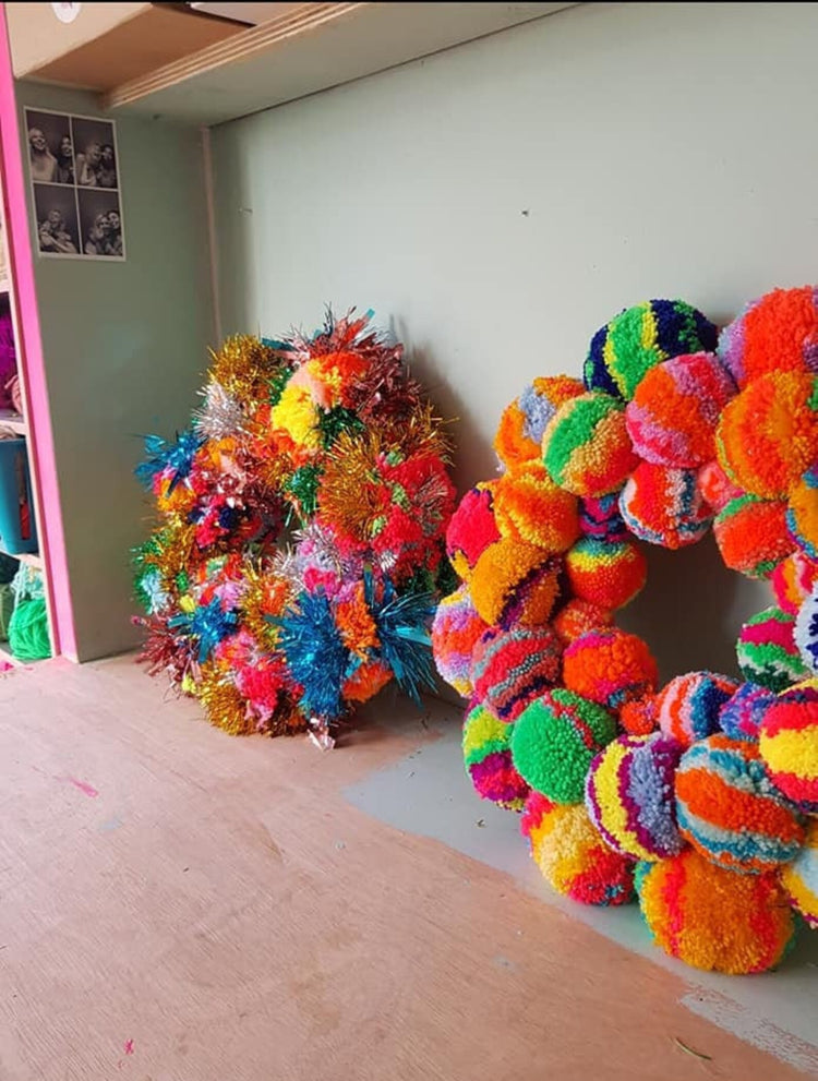 Handmade Rainbow Pom Pom Wreath