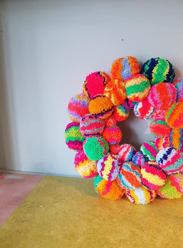 Handmade Rainbow Pom Pom Wreath