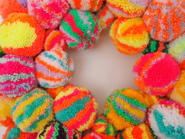 Handmade Rainbow Pom Pom Wreath