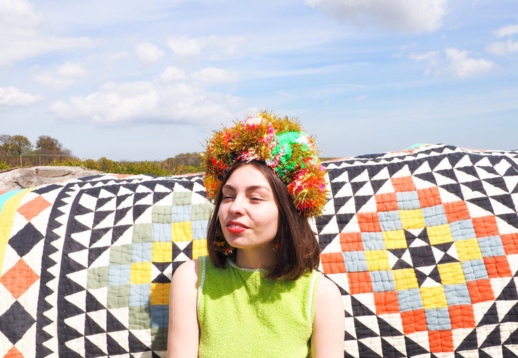 Rainbow Pom Pom Tinsel Headband