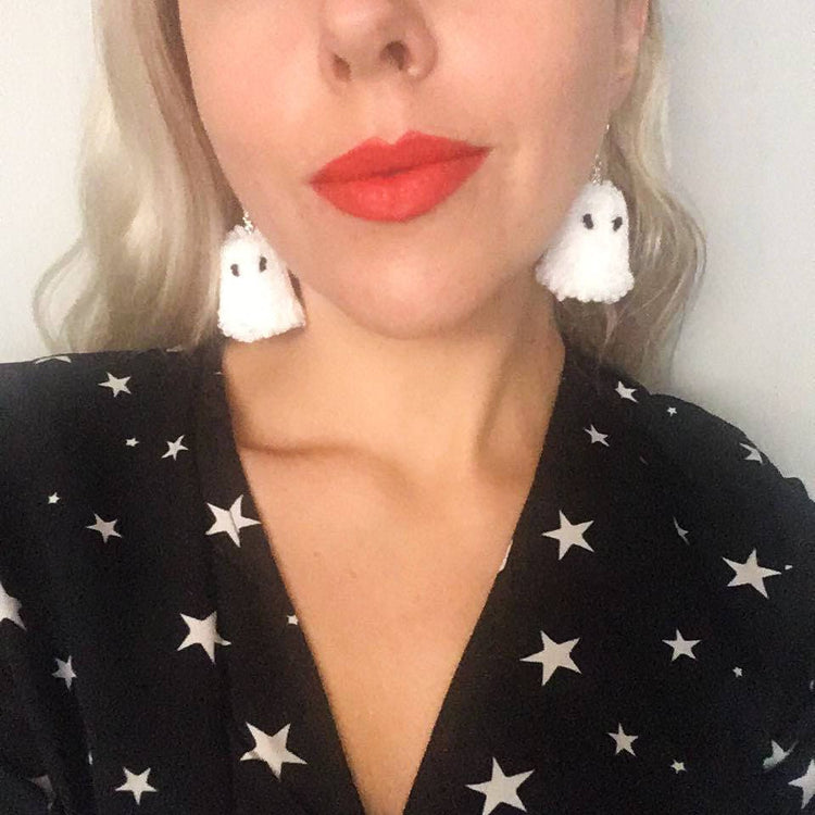 Halloween Ghost Pom Pom Earrings