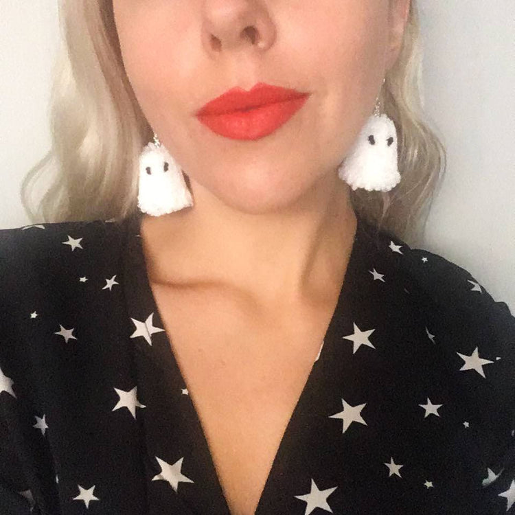 Tie Dye Ghost Pom Pom Earrings