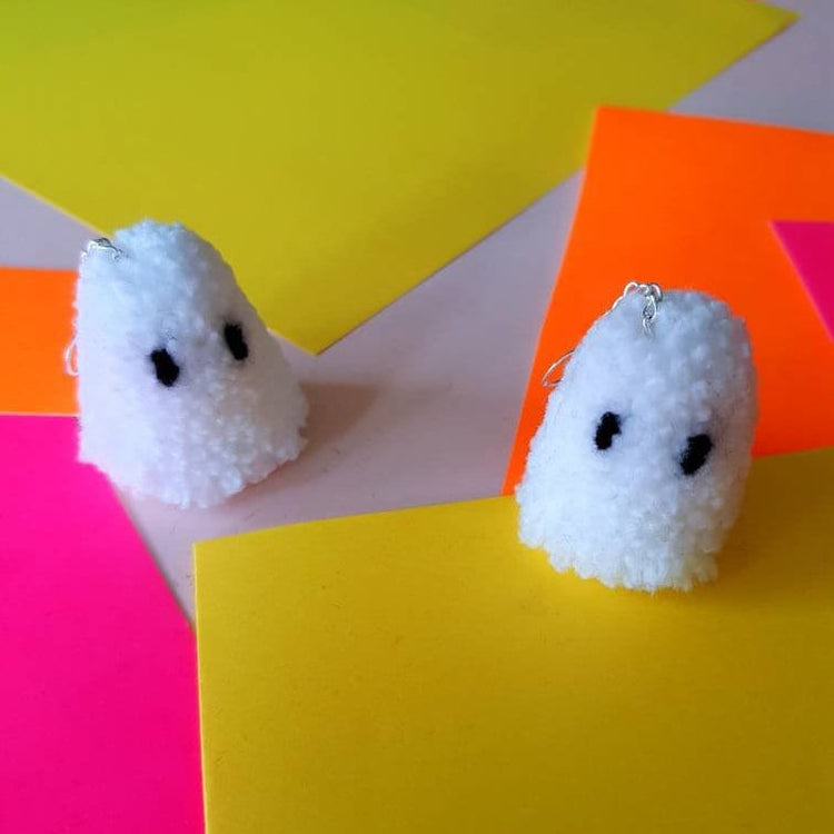 Halloween Ghost Pom Pom Earrings