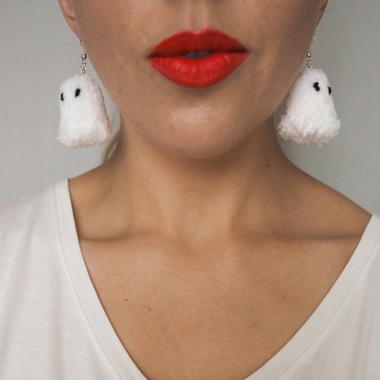 Halloween Ghost Pom Pom Earrings