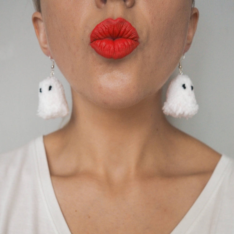 Tie Dye Ghost Pom Pom Earrings