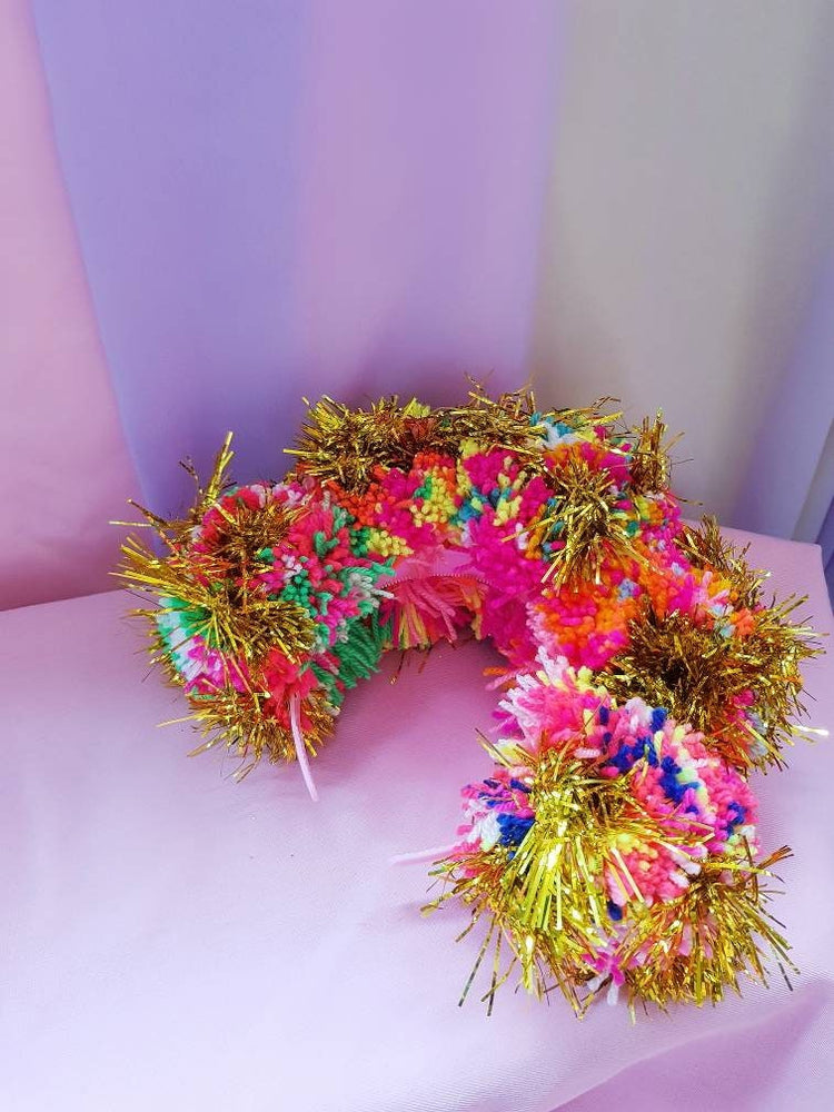 Rainbow Pom Pom Tinsel Headband