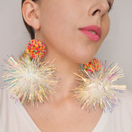 Iridescent Confetti Statement Earrings