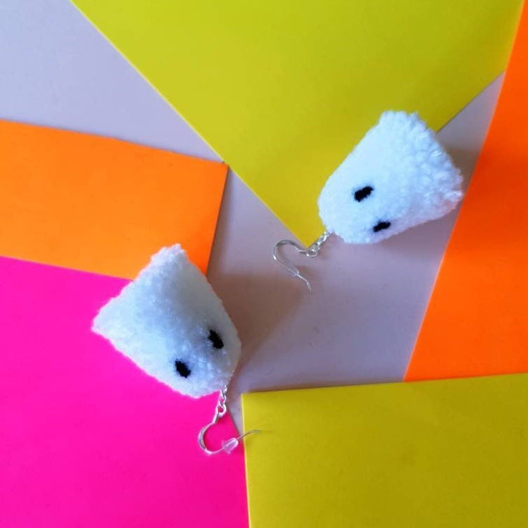 Halloween Ghost Pom Pom Earrings