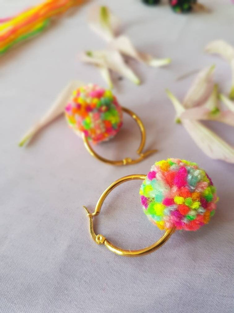 Confetti Pom Pom Tiny Hoop Earrings