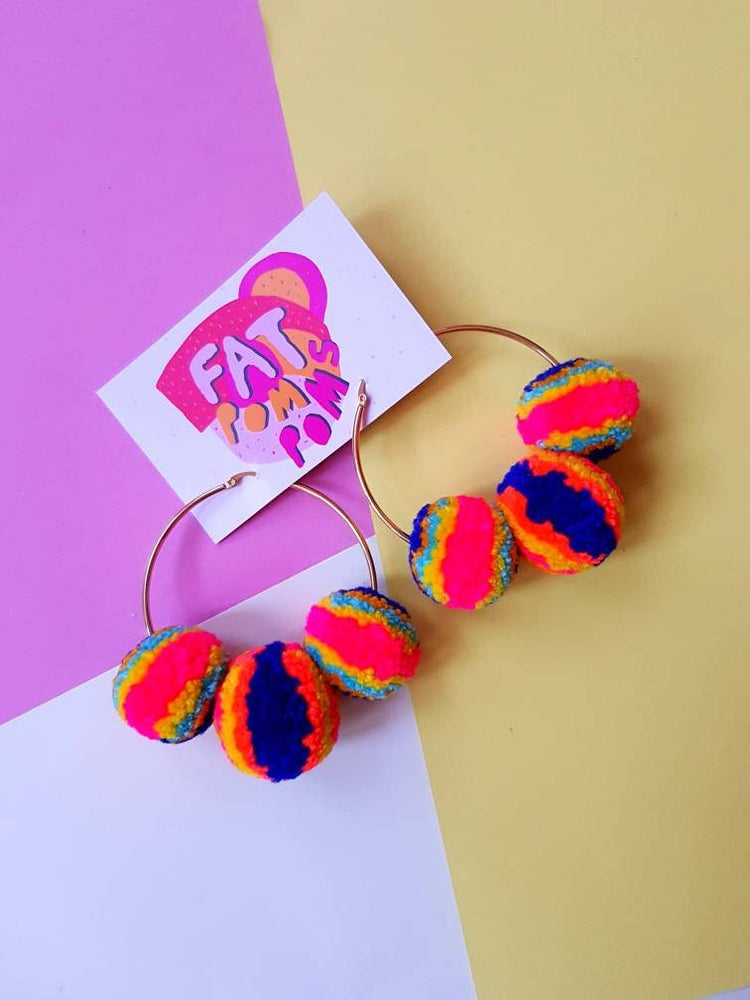 Multicolour Pom Pom Hoops Earrings