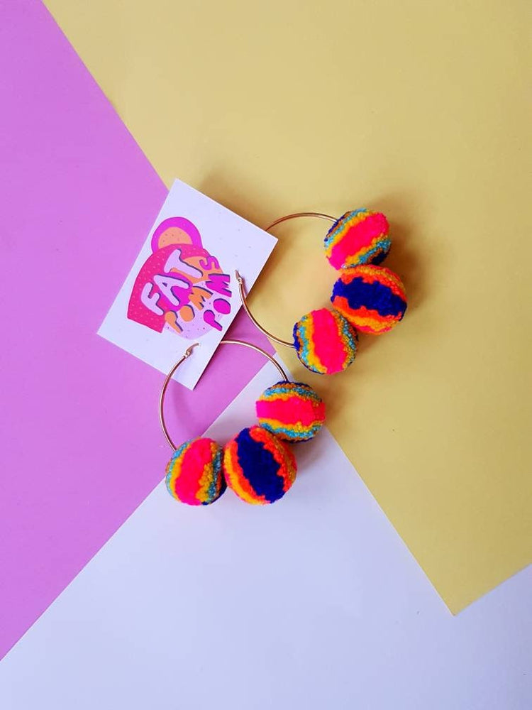 Multicolour Pom Pom Hoops Earrings