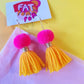 Pink & Sunflower Yellow Pom Pom Tassel Earrings