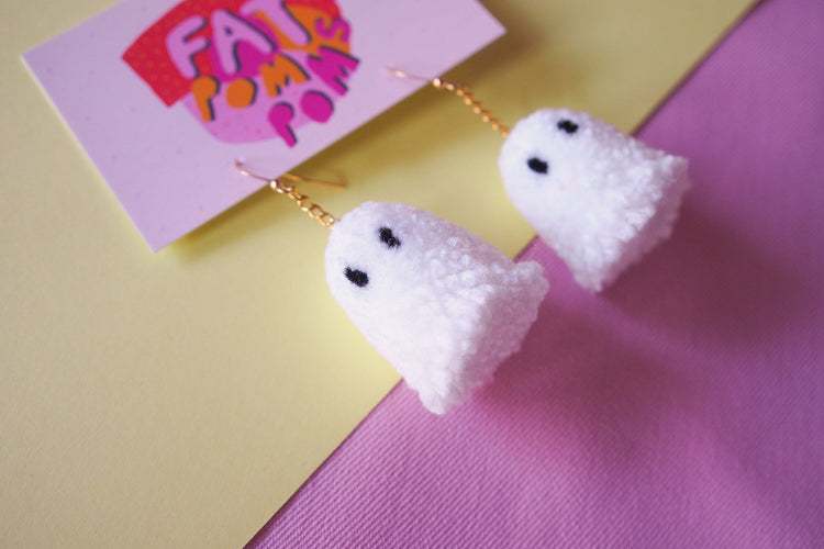 Halloween Ghost Pom Pom Earrings