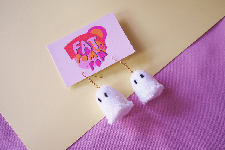 Halloween Ghost Pom Pom Earrings