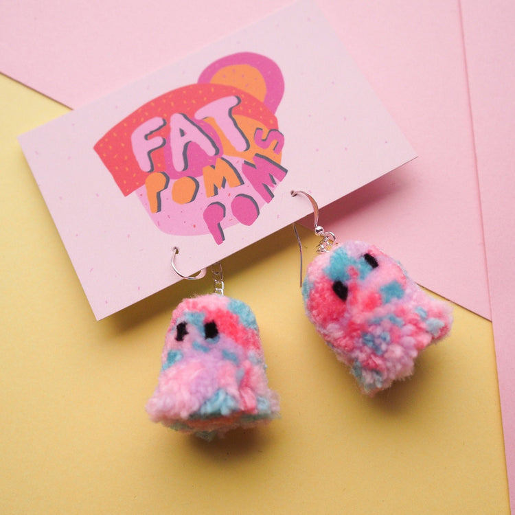 Tie Dye Ghost Pom Pom Earrings