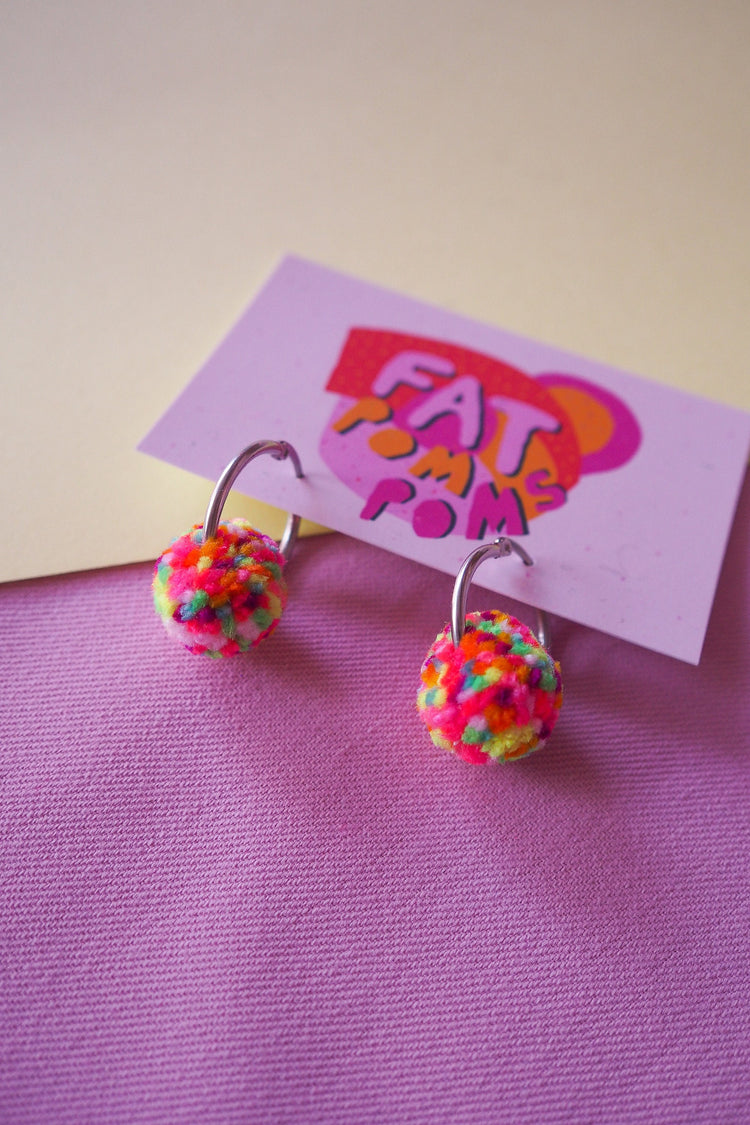 Confetti Pom Pom Tiny Hoop Earrings