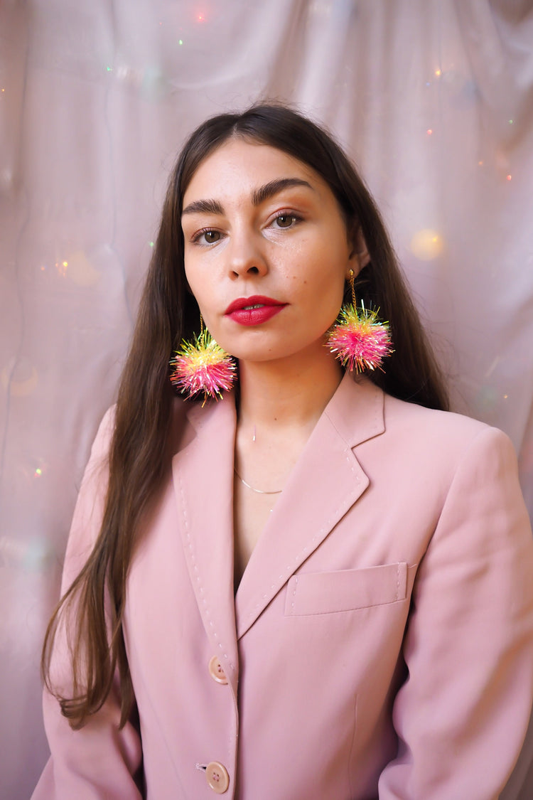 Mini Pink & Yellow Tinsel Earrings