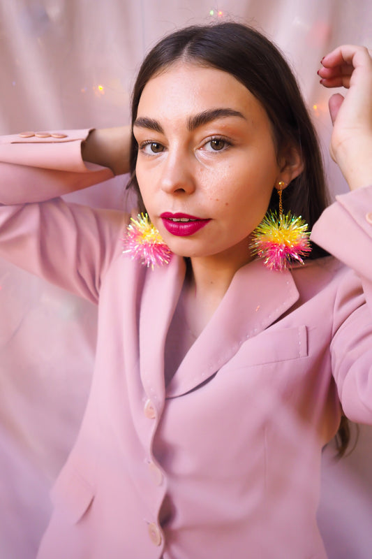 Mini Pink & Yellow Tinsel Earrings