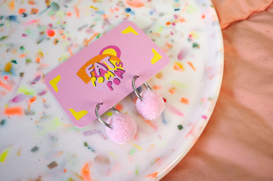 Pastel Pink Pom Pom Tiny Hoop Earrings