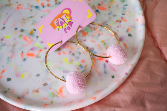 Pastel Pink Pom Pom Hoops Earring
