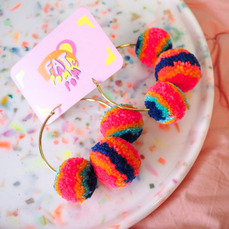 Multicolour Pom Pom Hoops Earrings