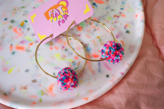 Pom Pom Confetti Hoop Earrings