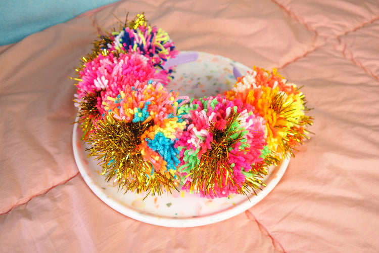 Tinsel Rainbow Pom Pom Headband