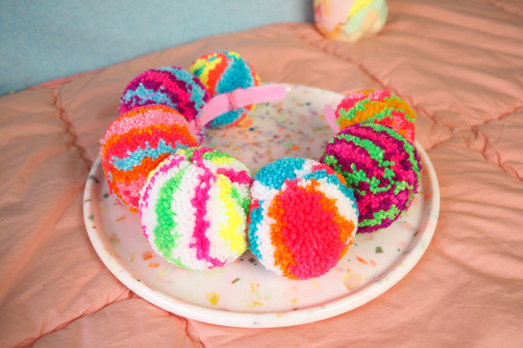 Pom Pom Rainbow Crown