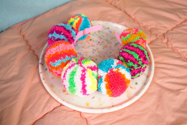 Pom Pom Rainbow Crown