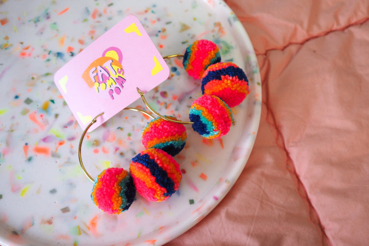 Multicolour Pom Pom Hoops Earrings