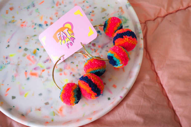 Multicolour Pom Pom Hoops Earrings