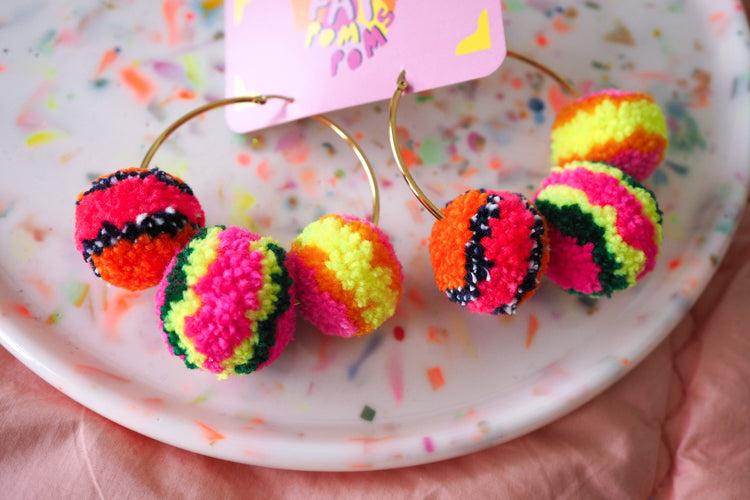 Multicolour Pom Pom Hoop Earrings