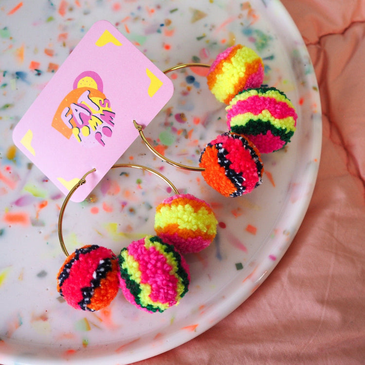 Multicolour Pom Pom Hoop Earrings