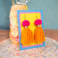 Pink & Sunflower Yellow Pom Pom Tassel Earrings