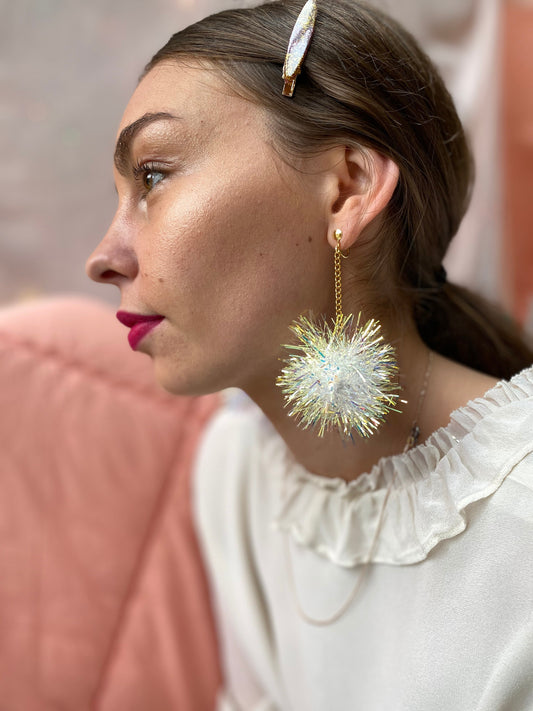 Elegant Fabric Pom Pom Earrings with Mirror for Women & Girls-UFH174 —  UniqueFashionHouse