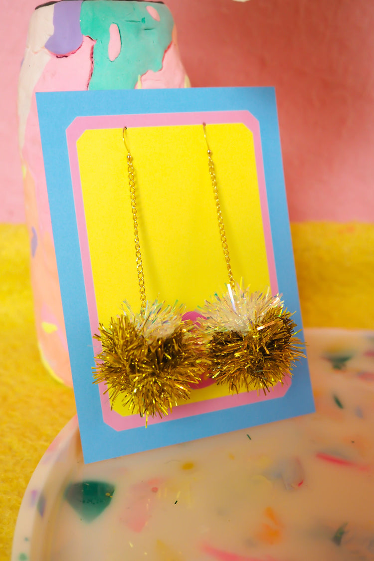 Mini Iridescent & Gold Tinsel Earrings